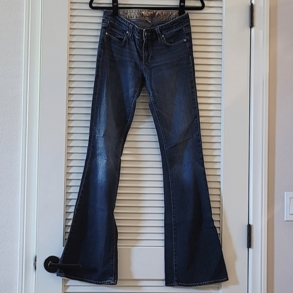 PAIGE Denim - Paige (Bell Cayon)- Blue Denim, Flare-Leg, Jeans With Front & Back Pockets